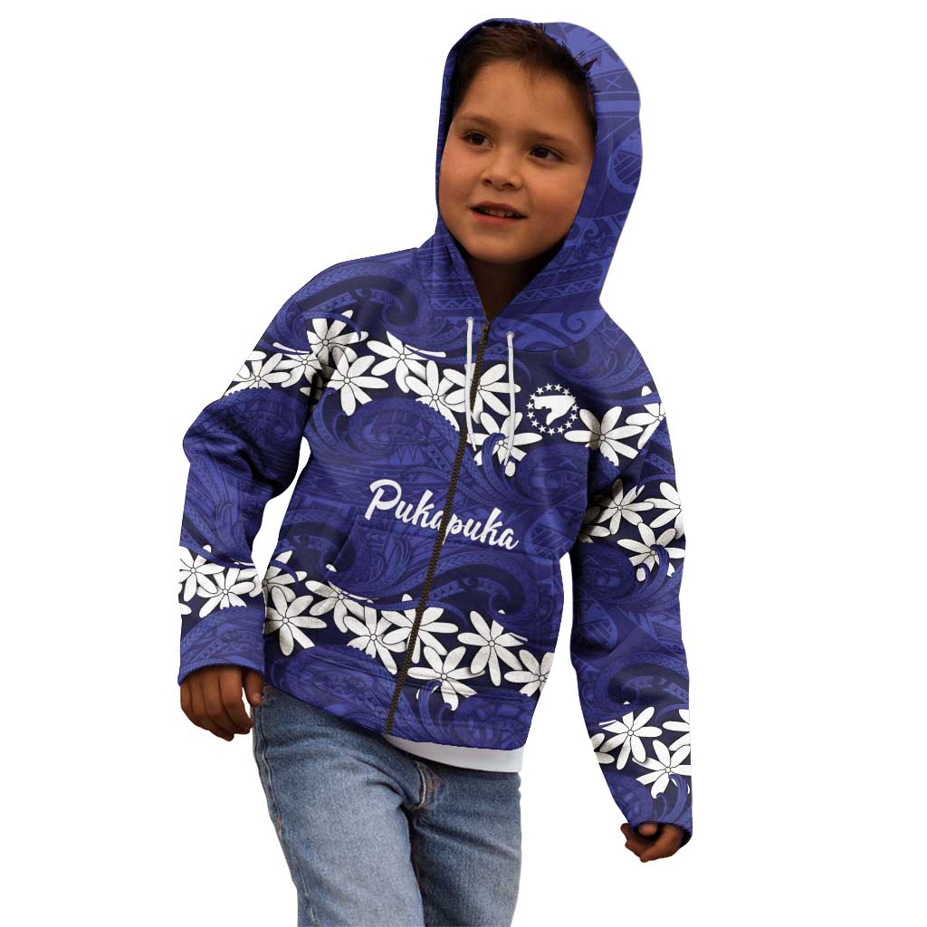 Personalised Cook Islands Pukapuka Kid Hoodie Tiare Maori Polynesian Waves Tattoo