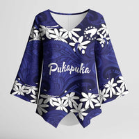Personalised Cook Islands Pukapuka Kimono Sleeve Blouse Tiare Maori Polynesian Waves Tattoo LT14 Female Blue - Polynesian Pride