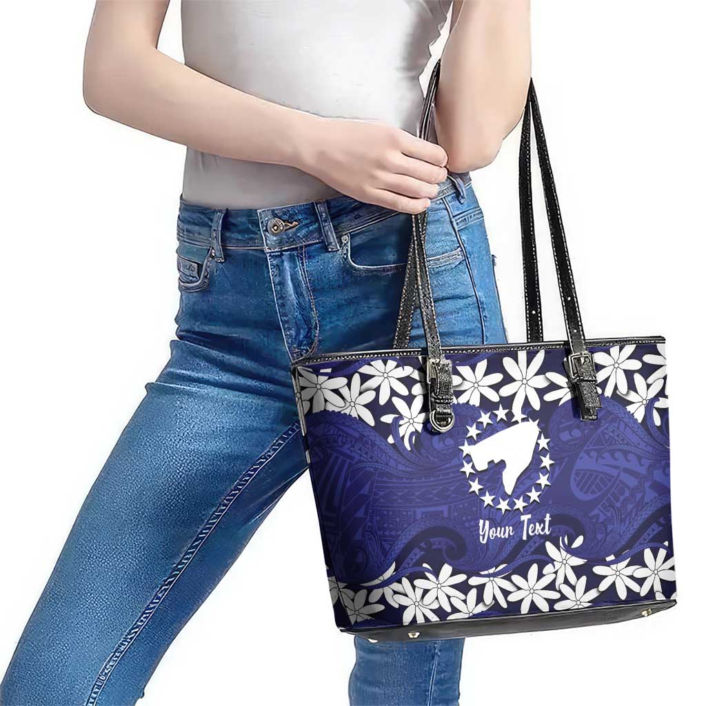 Personalised Cook Islands Pukapuka Leather Tote Bag Tiare Maori Polynesian Waves Tattoo