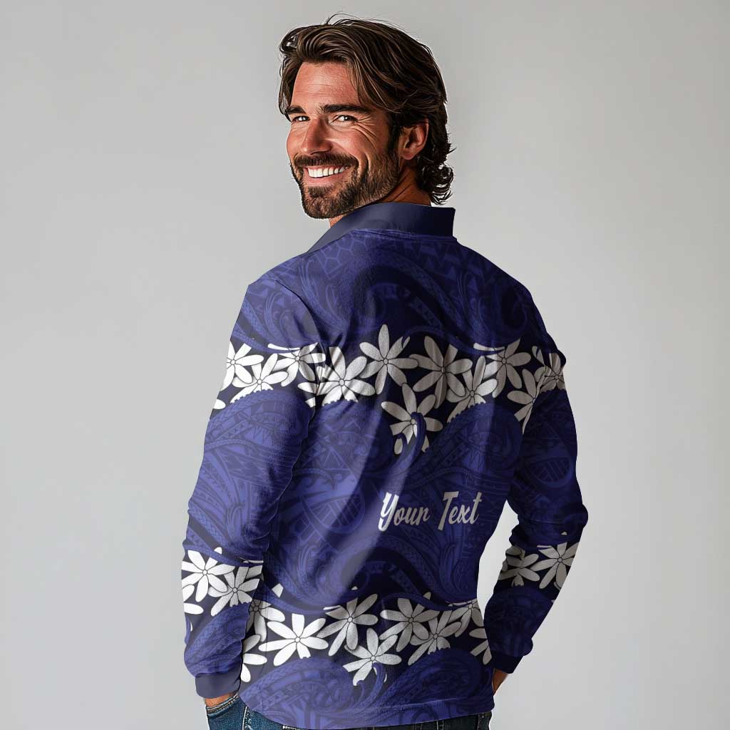 Personalised Cook Islands Pukapuka Long Sleeve Polo Shirt Tiare Maori Polynesian Waves Tattoo