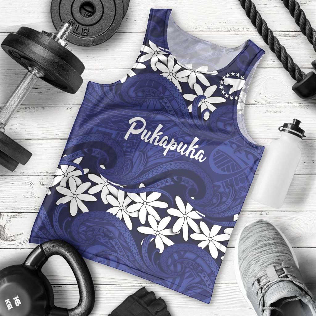 Personalised Cook Islands Pukapuka Men Tank Top Tiare Maori Polynesian Waves Tattoo