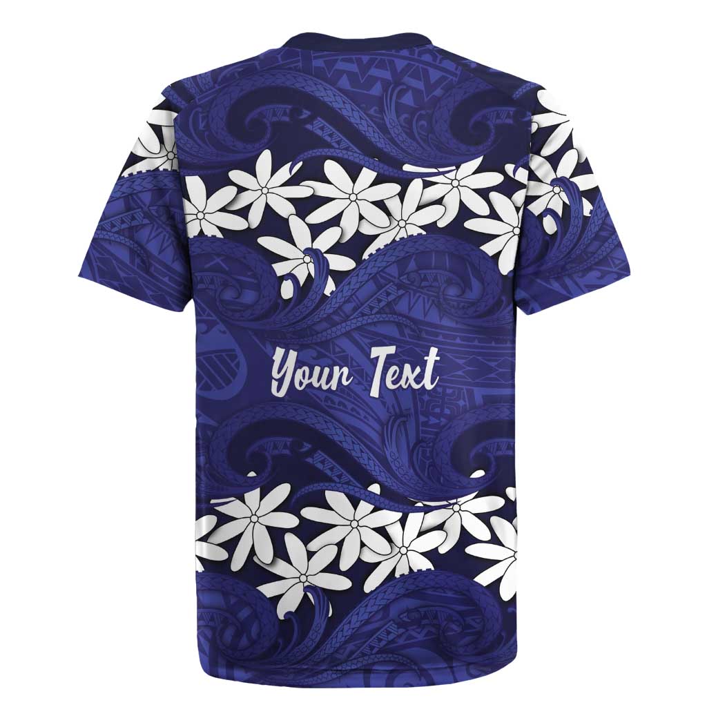 Personalised Cook Islands Pukapuka Rugby Jersey Tiare Maori Polynesian Waves Tattoo