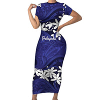 Personalised Cook Islands Pukapuka Short Sleeve Bodycon Dress Tiare Maori Polynesian Waves Tattoo
