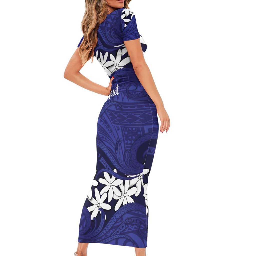 Personalised Cook Islands Pukapuka Short Sleeve Bodycon Dress Tiare Maori Polynesian Waves Tattoo