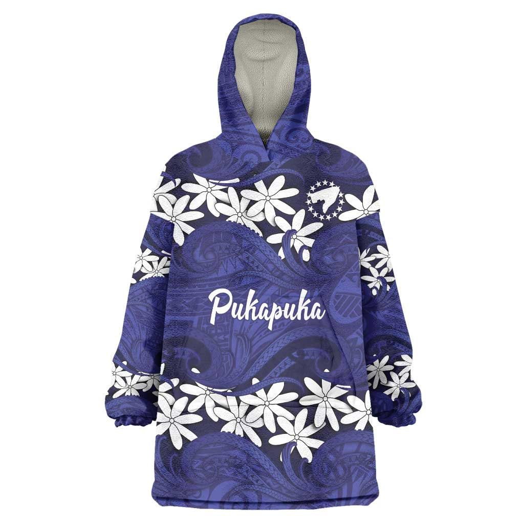Personalised Cook Islands Pukapuka Wearable Blanket Hoodie Tiare Maori Polynesian Waves Tattoo