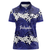 Personalised Cook Islands Pukapuka Women Polo Shirt Tiare Maori Polynesian Waves Tattoo LT14 Female Blue - Polynesian Pride