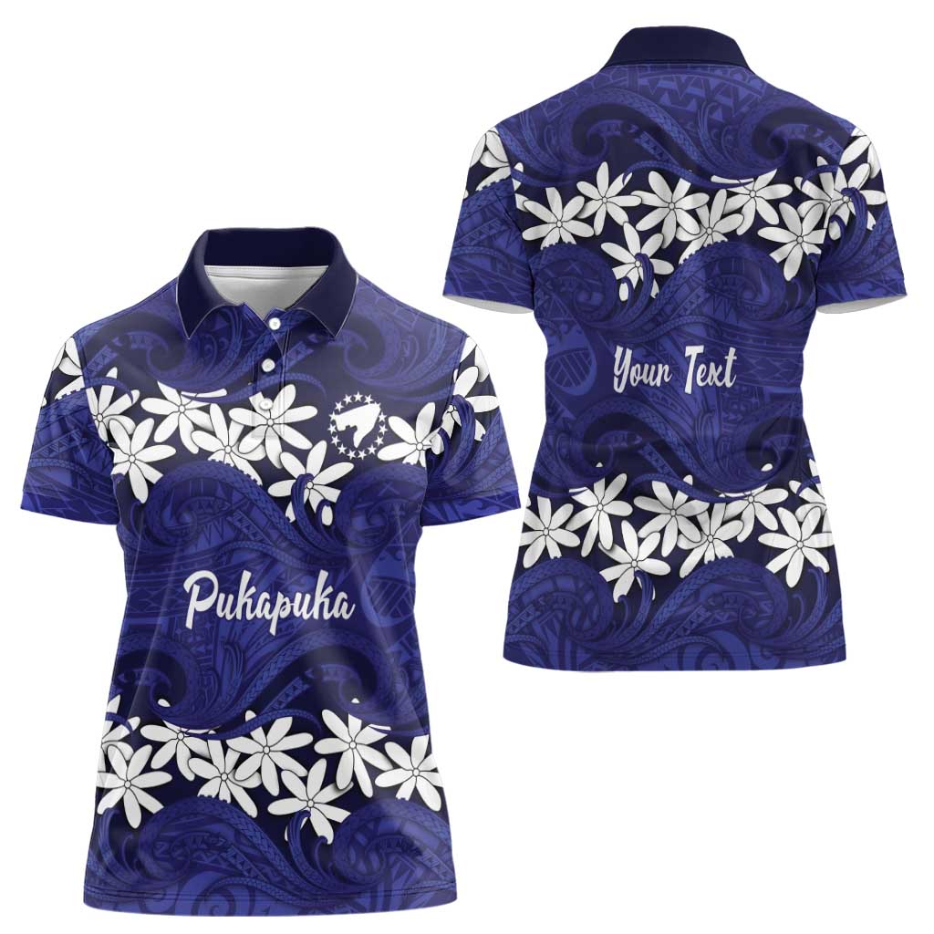 Personalised Cook Islands Pukapuka Women Polo Shirt Tiare Maori Polynesian Waves Tattoo LT14 - Polynesian Pride