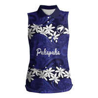 Personalised Cook Islands Pukapuka Women Sleeveless Polo Shirt Tiare Maori Polynesian Waves Tattoo LT14 Female Blue - Polynesian Pride