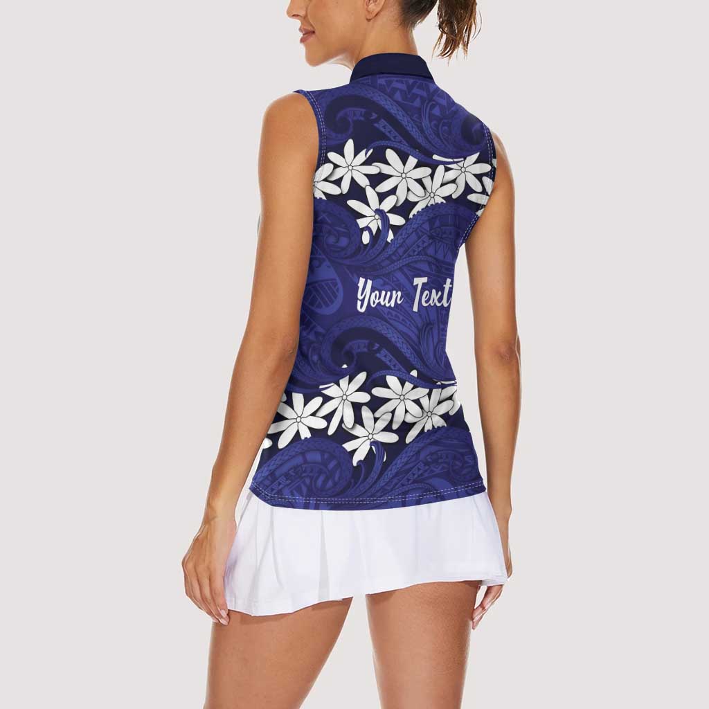 Personalised Cook Islands Pukapuka Women Sleeveless Polo Shirt Tiare Maori Polynesian Waves Tattoo LT14 - Polynesian Pride