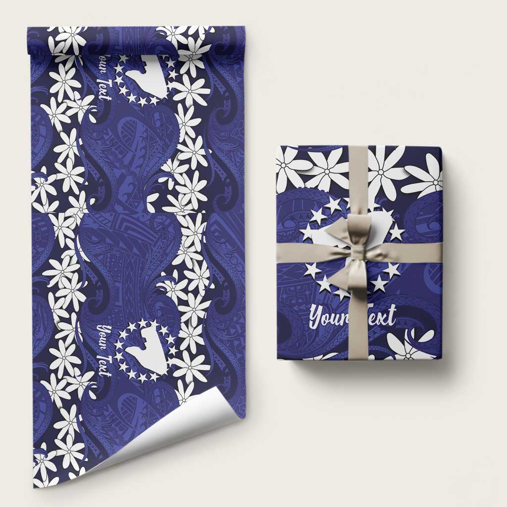 Personalised Cook Islands Pukapuka Wrapping Paper Tiare Maori Polynesian Waves Tattoo LT14 58" × 23" Blue - Polynesian Pride