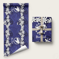 Personalised Cook Islands Pukapuka Wrapping Paper Tiare Maori Polynesian Waves Tattoo LT14 58" × 23" Blue - Polynesian Pride