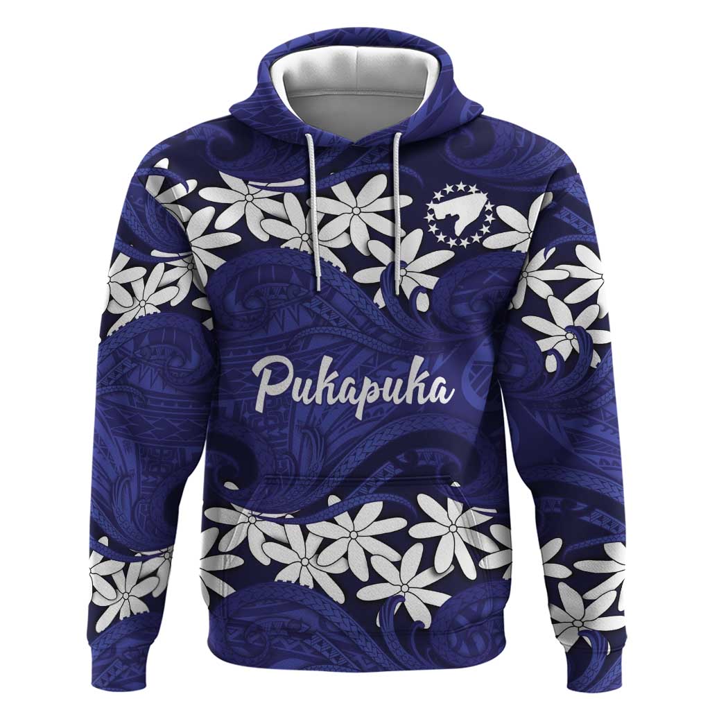 Personalised Cook Islands Pukapuka Zip Hoodie Tiare Maori Polynesian Waves Tattoo