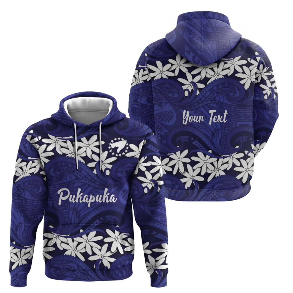 Personalised Cook Islands Pukapuka Zip Hoodie Tiare Maori Polynesian Waves Tattoo