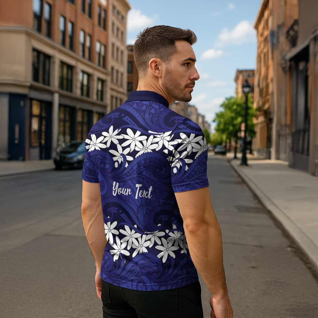 Personalised Cook Islands Pukapuka Zipper Polo Shirt Tiare Maori Polynesian Waves Tattoo