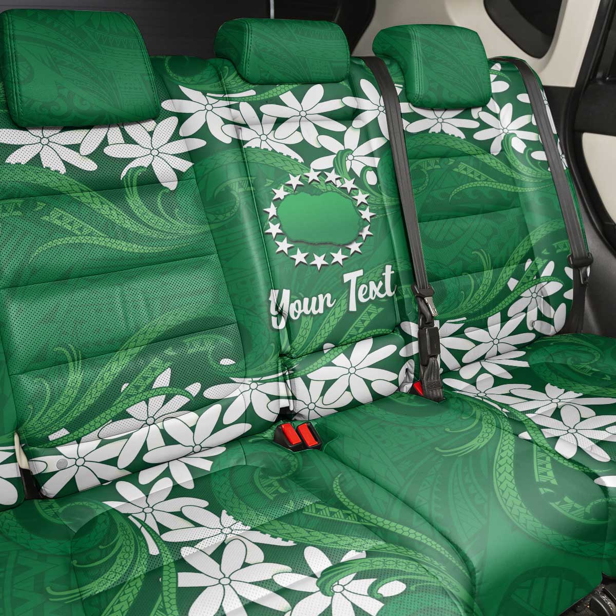 Personalised Cook Islands Rarotonga Back Car Seat Cover Tiare Maori Polynesian Waves Tattoo