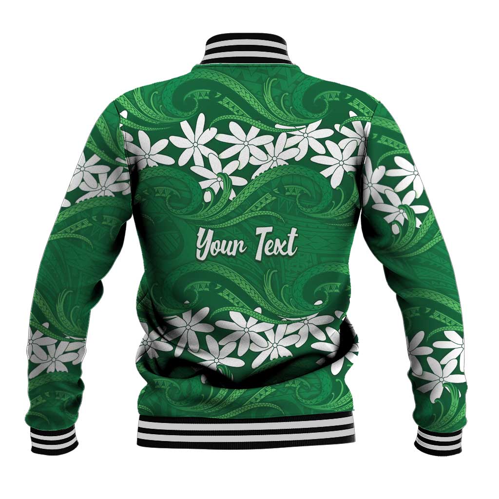 Personalised Cook Islands Rarotonga Baseball Jacket Tiare Maori Polynesian Waves Tattoo