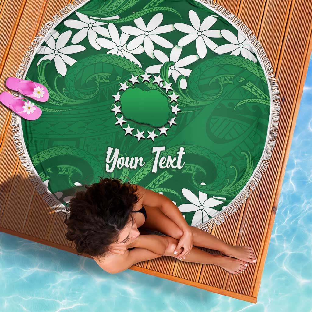 Personalised Cook Islands Rarotonga Beach Blanket Tiare Maori Polynesian Waves Tattoo