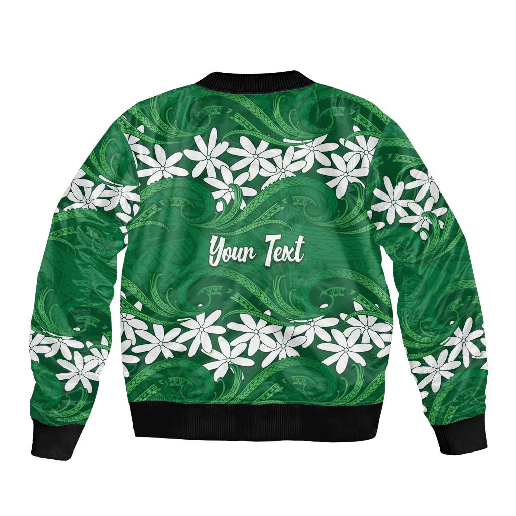Personalised Cook Islands Rarotonga Bomber Jacket Tiare Maori Polynesian Waves Tattoo