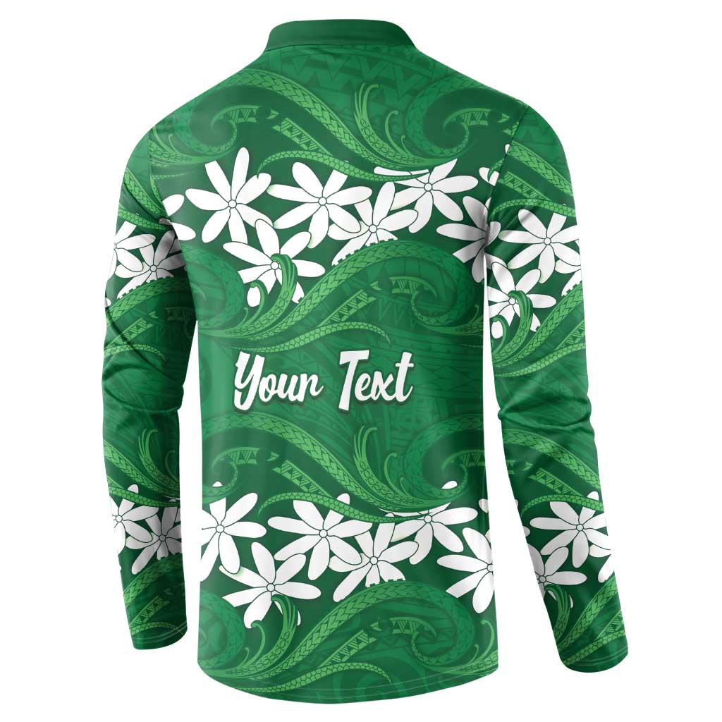 Personalised Cook Islands Rarotonga Button Sweatshirt Tiare Maori Polynesian Waves Tattoo