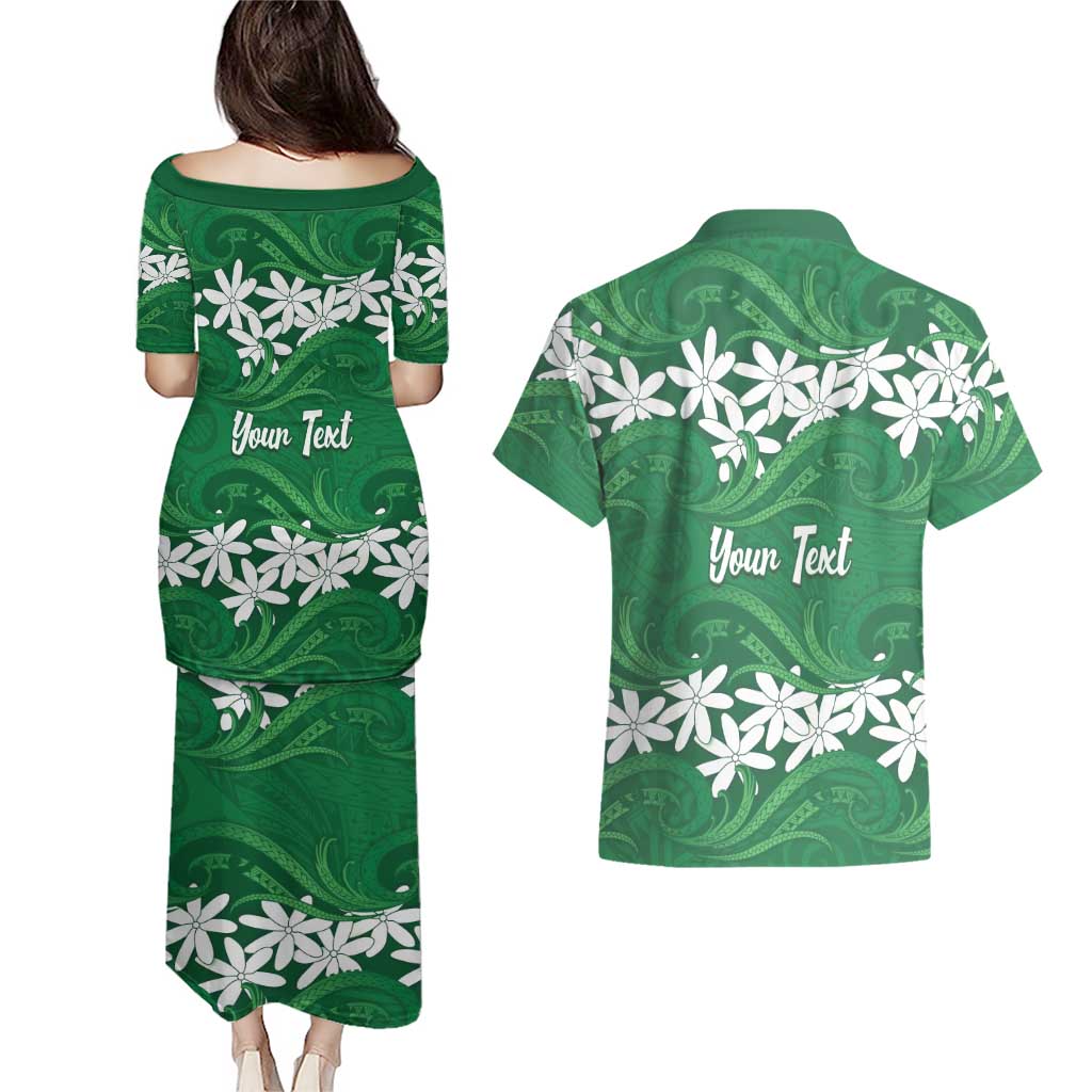 Personalised Cook Islands Rarotonga Couples Matching Puletasi and Hawaiian Shirt Tiare Maori Polynesian Waves Tattoo LT14 - Polynesian Pride