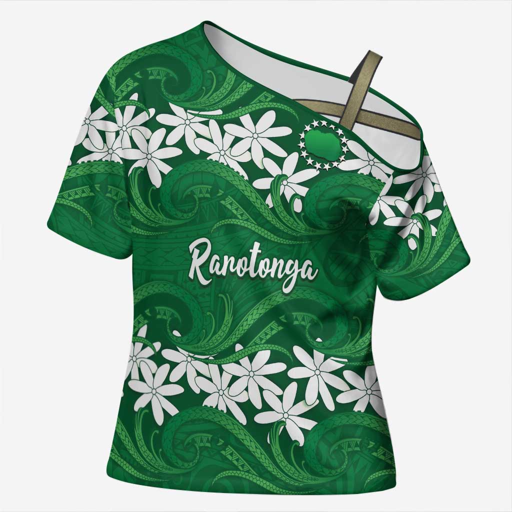 Personalised Cook Islands Rarotonga Cross Shoulder Shirt Tiare Maori Polynesian Waves Tattoo