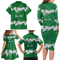 Personalised Cook Islands Rarotonga Family Matching Long Sleeve Bodycon Dress and Hawaiian Shirt Tiare Maori Polynesian Waves Tattoo LT14 - Polynesian Pride