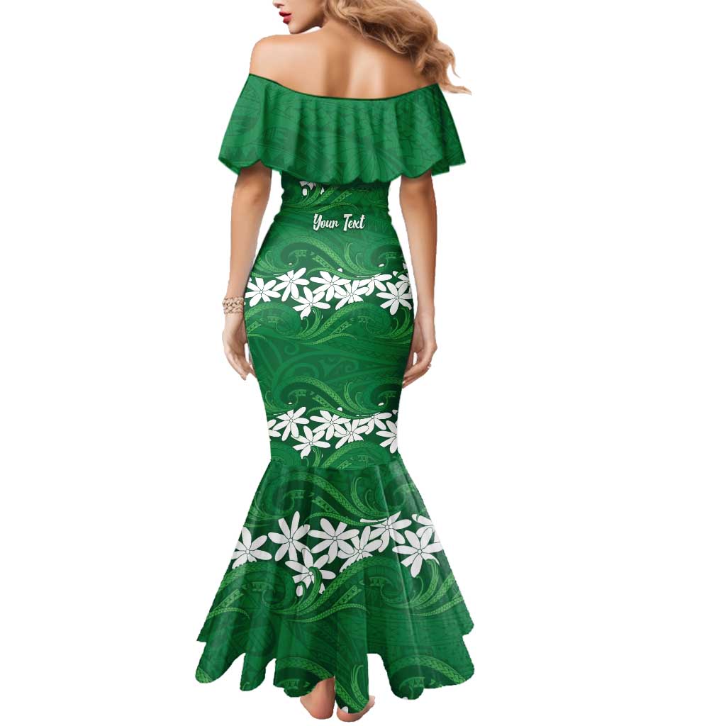 Personalised Cook Islands Rarotonga Family Matching Mermaid Dress and Hawaiian Shirt Tiare Maori Polynesian Waves Tattoo LT14 - Polynesian Pride