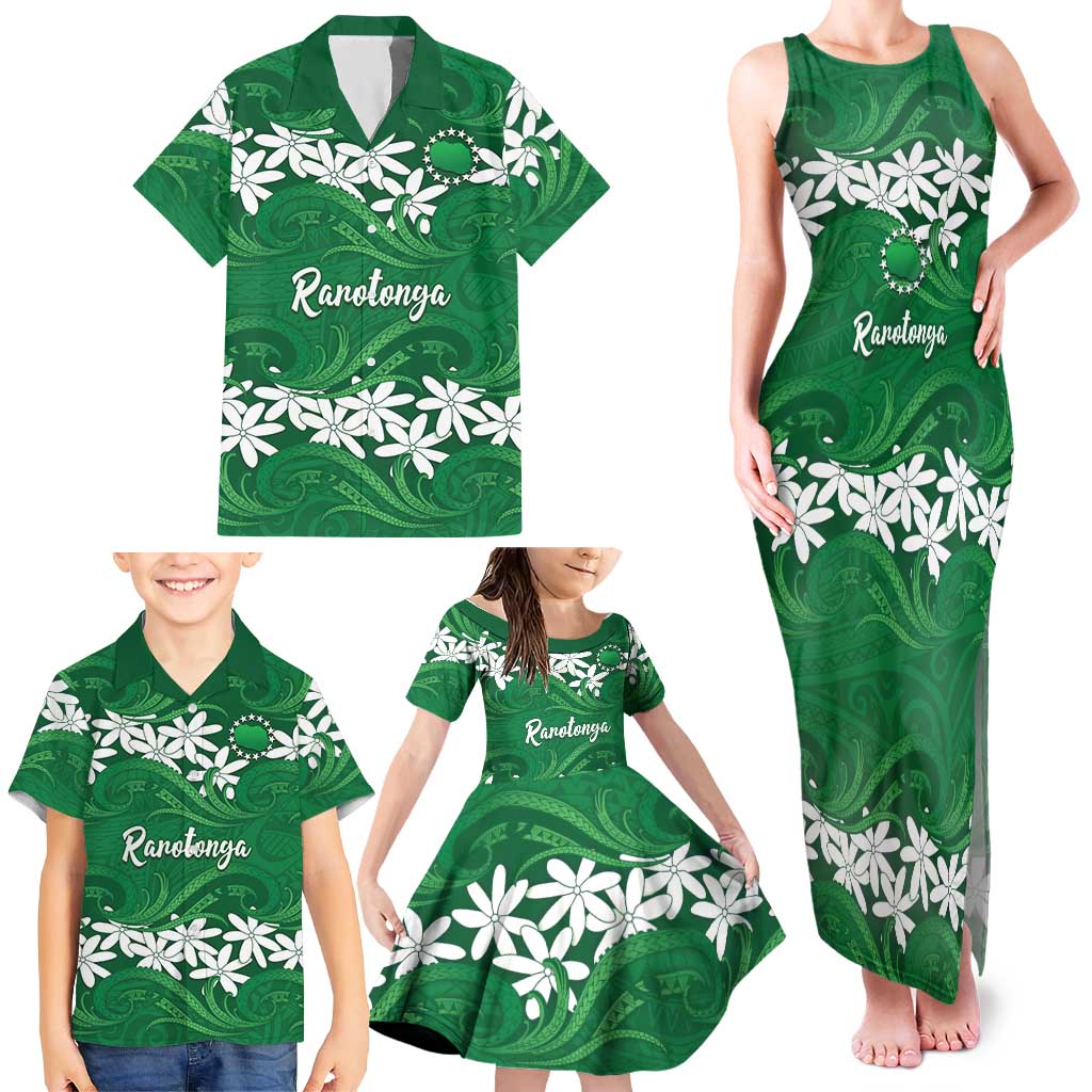 Personalised Cook Islands Rarotonga Family Matching Tank Maxi Dress and Hawaiian Shirt Tiare Maori Polynesian Waves Tattoo LT14 - Polynesian Pride