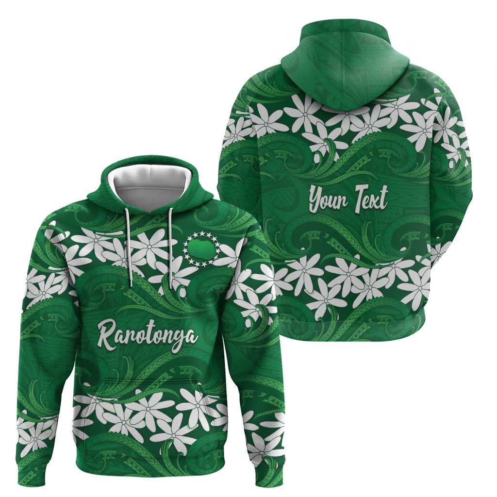 Personalised Cook Islands Rarotonga Hoodie Tiare Maori Polynesian Waves Tattoo