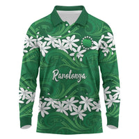 Personalised Cook Islands Rarotonga Long Sleeve Polo Shirt Tiare Maori Polynesian Waves Tattoo