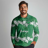 Personalised Cook Islands Rarotonga Long Sleeve Polo Shirt Tiare Maori Polynesian Waves Tattoo