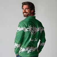 Personalised Cook Islands Rarotonga Long Sleeve Polo Shirt Tiare Maori Polynesian Waves Tattoo