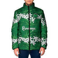 Personalised Cook Islands Rarotonga Padded Jacket Tiare Maori Polynesian Waves Tattoo