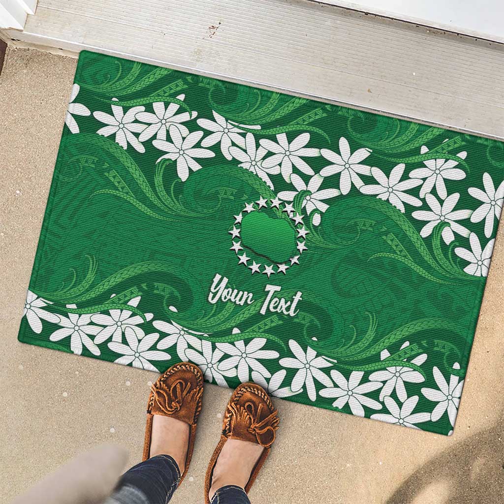 Personalised Cook Islands Rarotonga Rubber Doormat Tiare Maori Polynesian Waves Tattoo