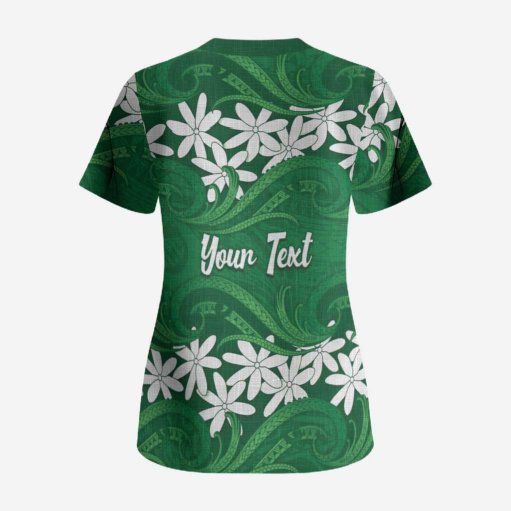 Personalised Cook Islands Rarotonga Scrub Top Tiare Maori Polynesian Waves Tattoo