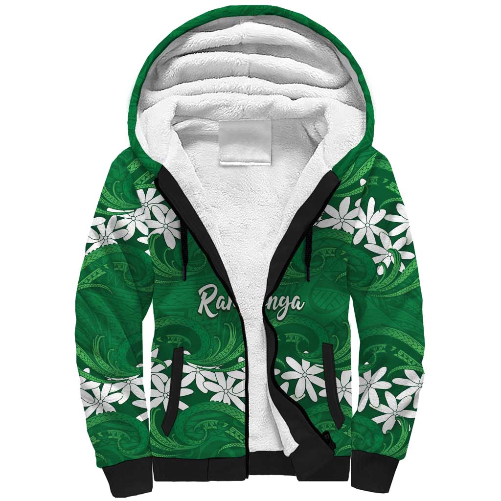 Personalised Cook Islands Rarotonga Sherpa Hoodie Tiare Maori Polynesian Waves Tattoo