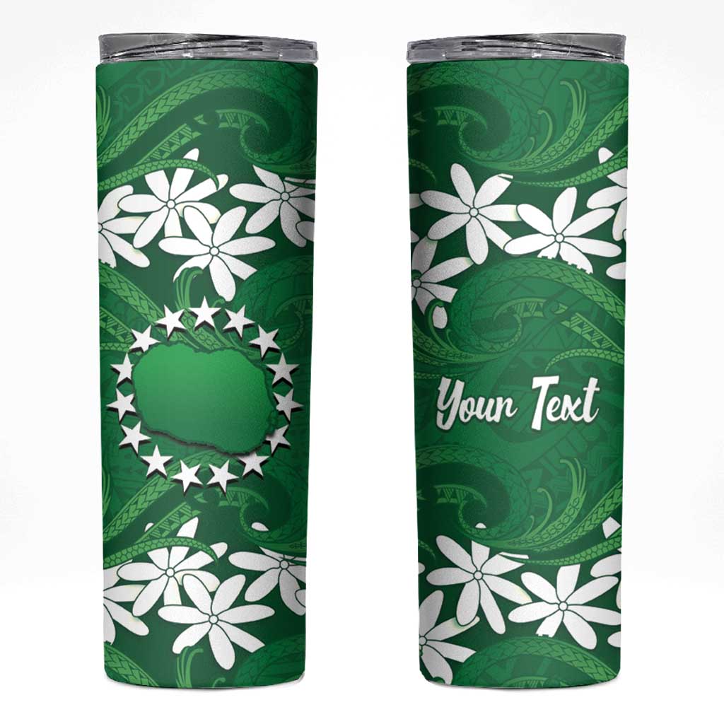 Personalised Cook Islands Rarotonga Skinny Tumbler Tiare Maori Polynesian Waves Tattoo LT14 Green - Polynesian Pride