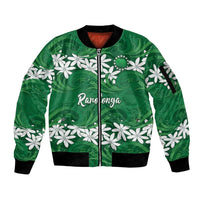 Personalised Cook Islands Rarotonga Sleeve Zip Bomber Jacket Tiare Maori Polynesian Waves Tattoo