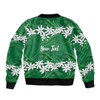 Personalised Cook Islands Rarotonga Sleeve Zip Bomber Jacket Tiare Maori Polynesian Waves Tattoo