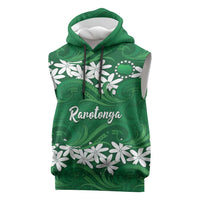 Personalised Cook Islands Rarotonga Sleeveless Hoodie Tiare Maori Polynesian Waves Tattoo
