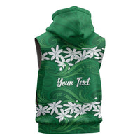 Personalised Cook Islands Rarotonga Sleeveless Hoodie Tiare Maori Polynesian Waves Tattoo