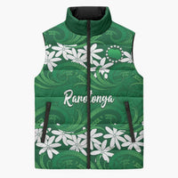 Personalised Cook Islands Rarotonga Sleeveless Puffer Jacket Tiare Maori Polynesian Waves Tattoo