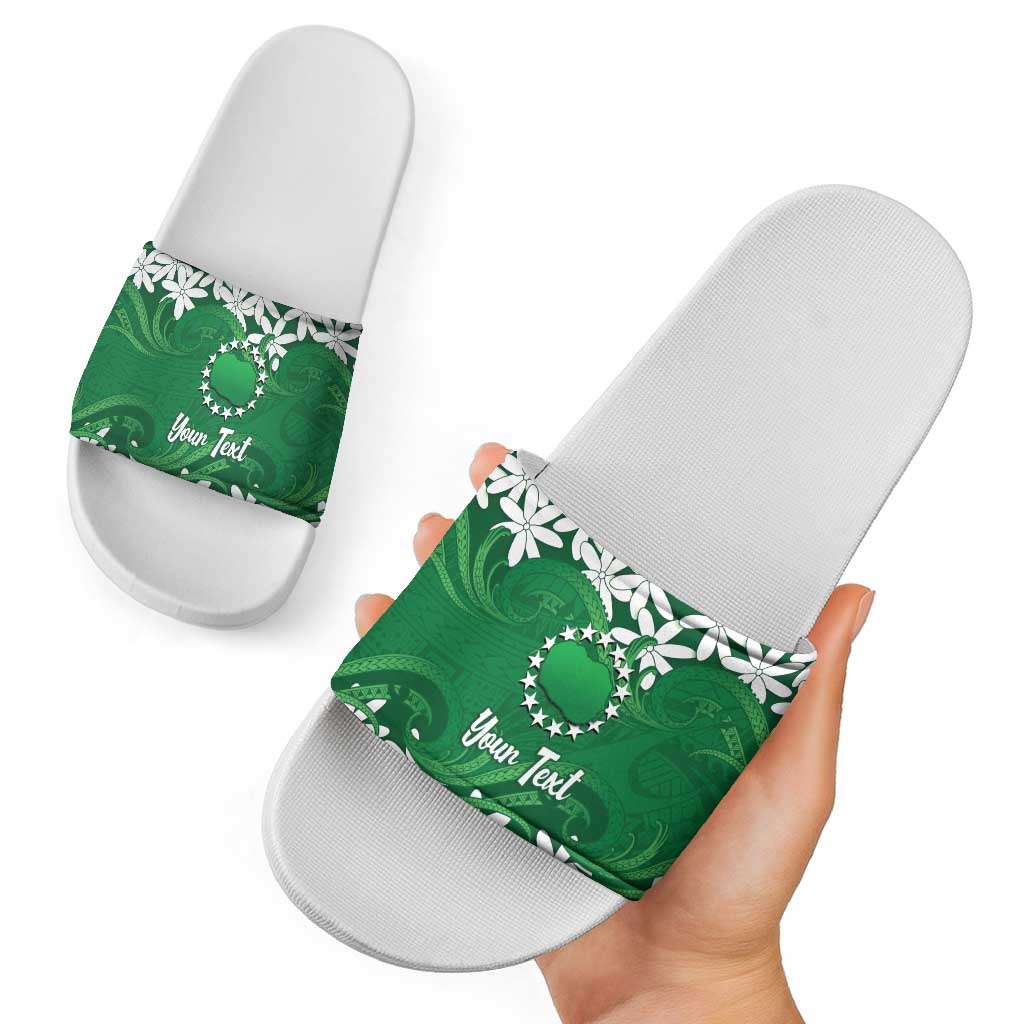 Personalised Cook Islands Rarotonga Slide Sandals Tiare Maori Polynesian Waves Tattoo