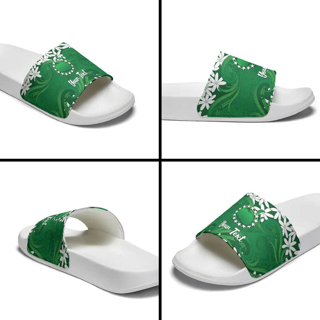 Personalised Cook Islands Rarotonga Slide Sandals Tiare Maori Polynesian Waves Tattoo