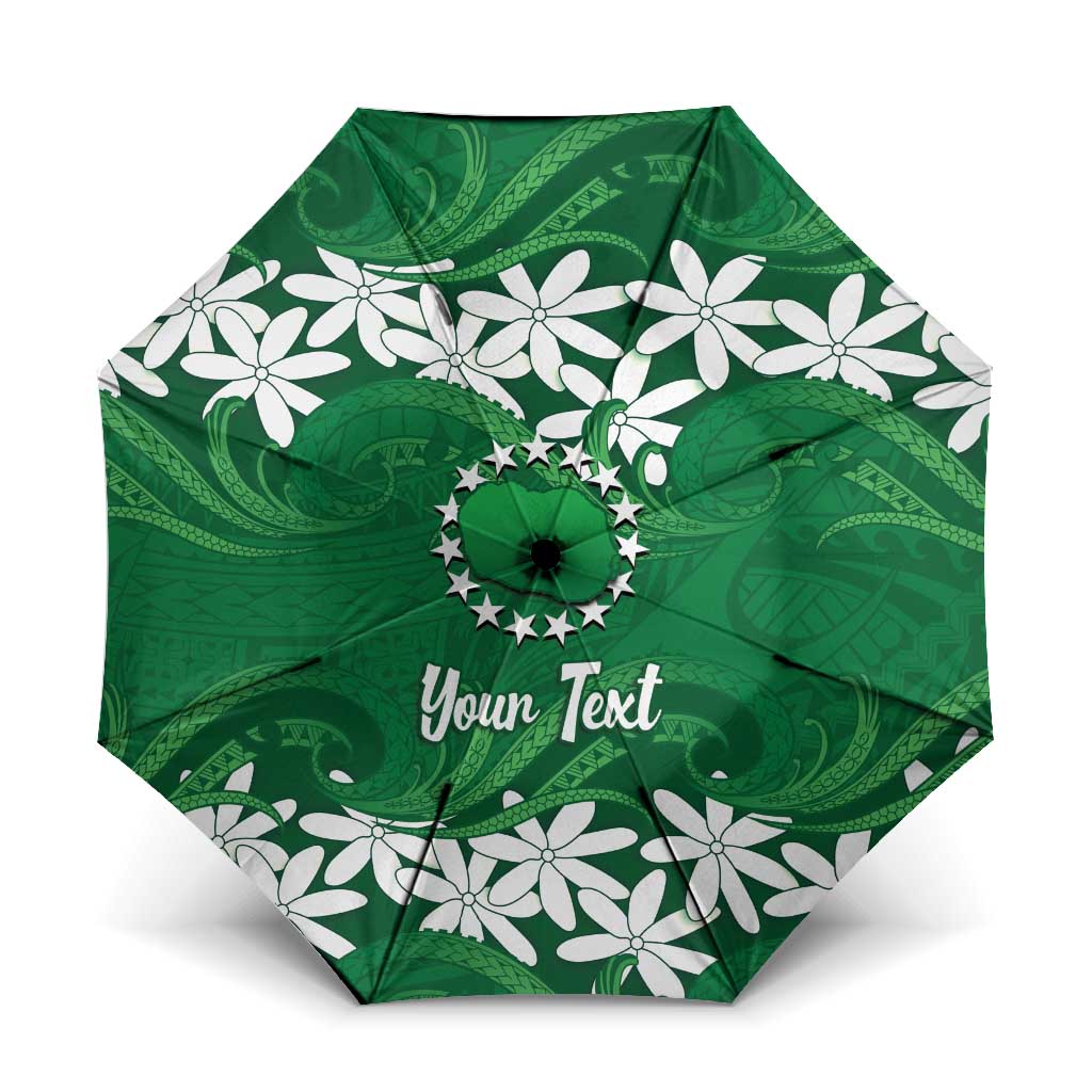 Personalised Cook Islands Rarotonga Umbrella Tiare Maori Polynesian Waves Tattoo LT14 One Size Folded 11.42 inch Opened Diameter 37.4 inch Green - Polynesian Pride