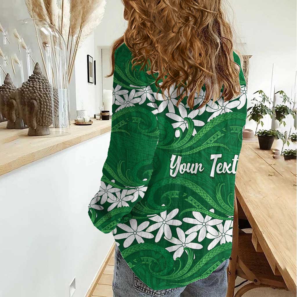 Personalised Cook Islands Rarotonga Women Casual Shirt Tiare Maori Polynesian Waves Tattoo LT14 - Polynesian Pride