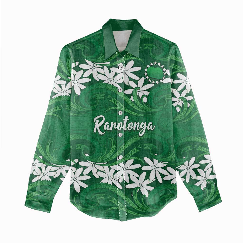Personalised Cook Islands Rarotonga Women Casual Shirt Tiare Maori Polynesian Waves Tattoo LT14 - Polynesian Pride