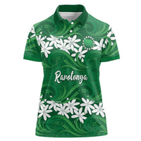 Personalised Cook Islands Rarotonga Women Polo Shirt Tiare Maori Polynesian Waves Tattoo LT14 Female Green - Polynesian Pride