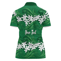 Personalised Cook Islands Rarotonga Women Polo Shirt Tiare Maori Polynesian Waves Tattoo LT14 - Polynesian Pride