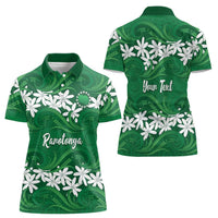 Personalised Cook Islands Rarotonga Women Polo Shirt Tiare Maori Polynesian Waves Tattoo LT14 - Polynesian Pride